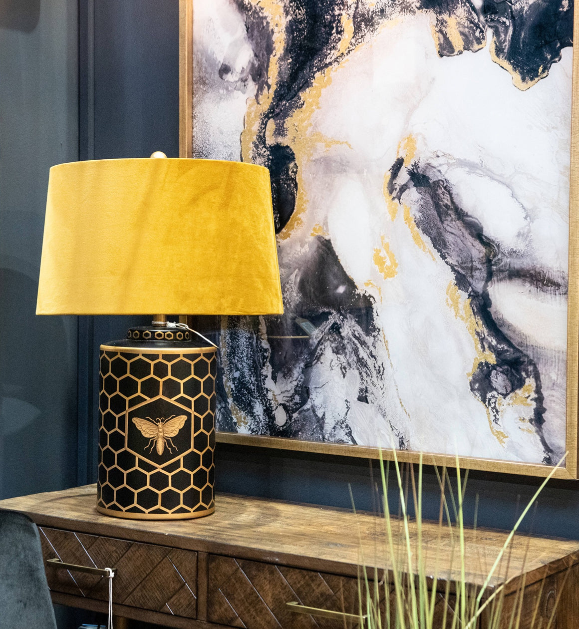 Bee Table Lamp with Mustard Shade