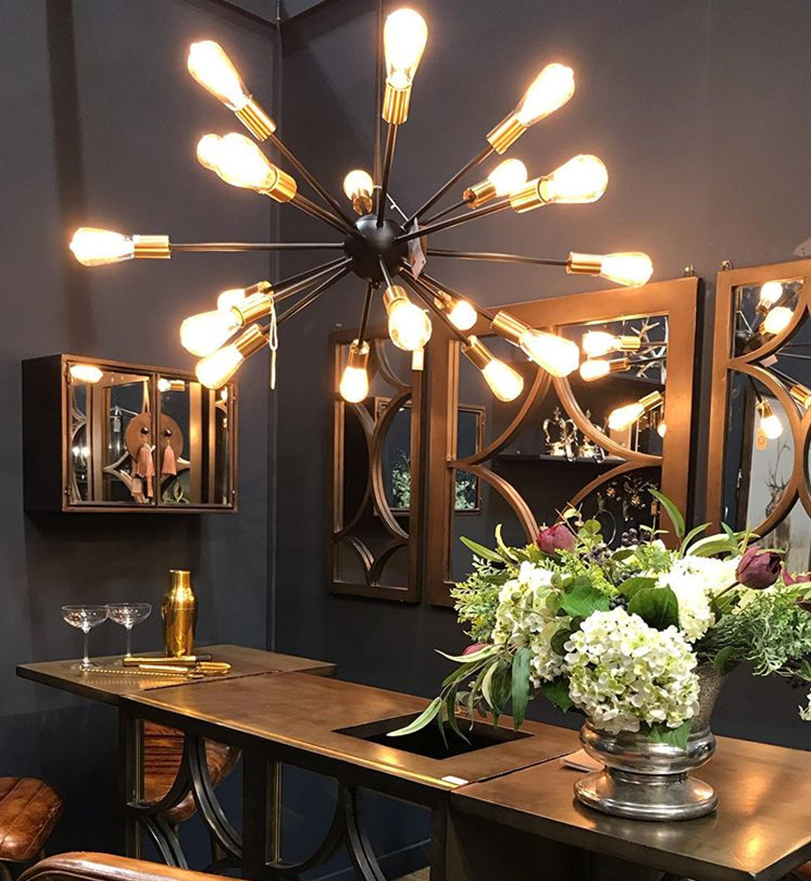 Black and Brass Sputnik Pendant Light
