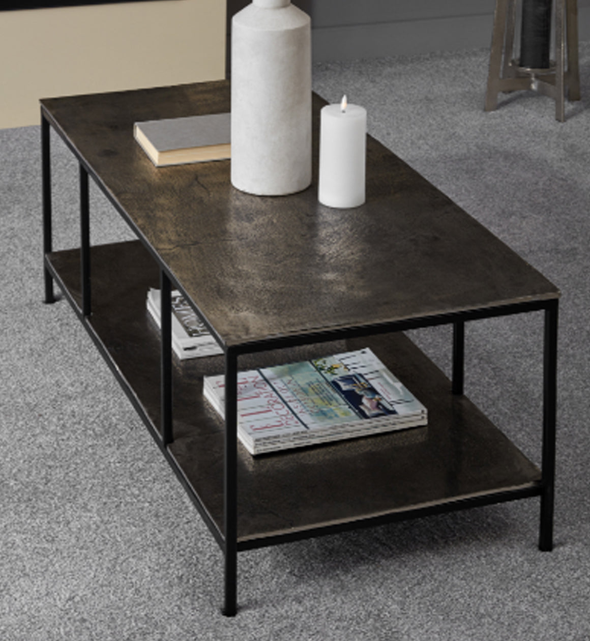 Black and Silver Coffee Table with Shelf