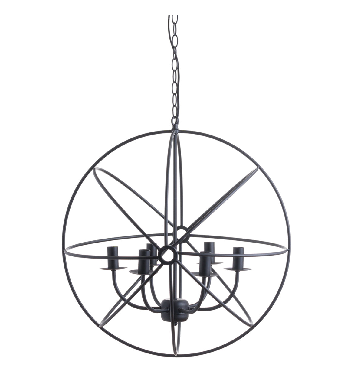 Black Globe Industrial 6 Light Chandelier