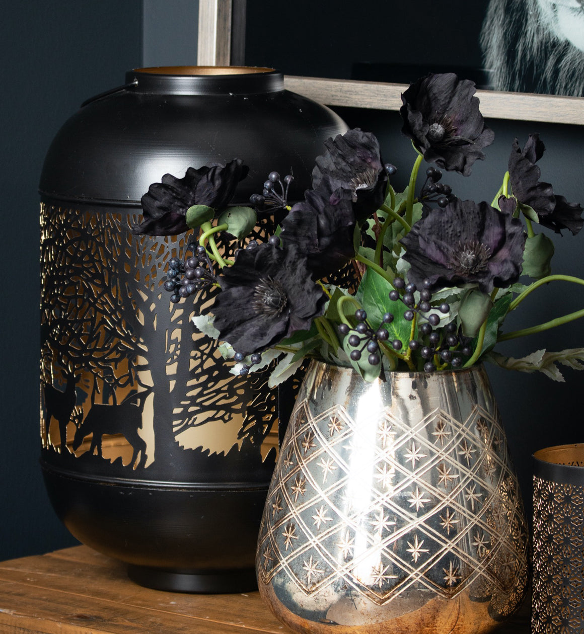 Black & Gold Forest Lantern