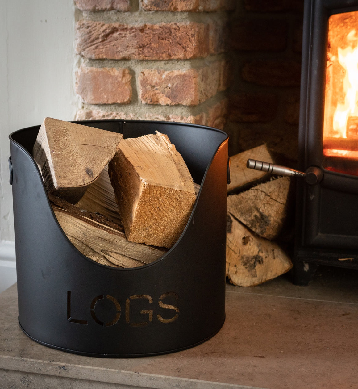 Black Logs & Kindling Buckets With Matchstick Holder Set