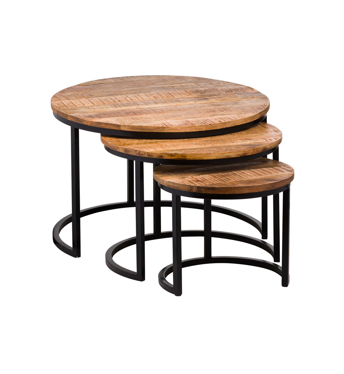 Black Metal and Wood Nest of Tables