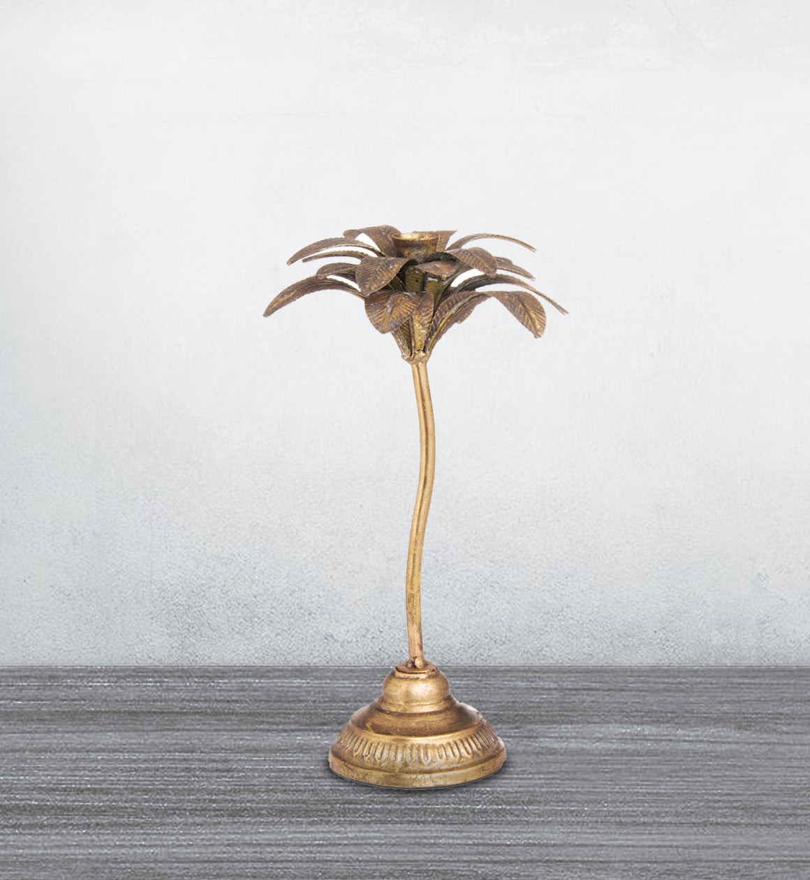 Tall Bronze Palm Tree Candle Holder