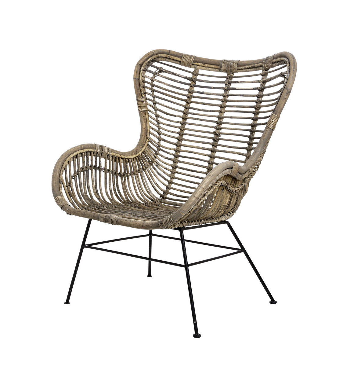 Brown Rattan Wing Chair