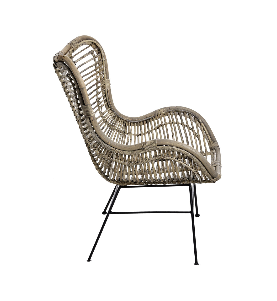 Brown Rattan Wing Chair