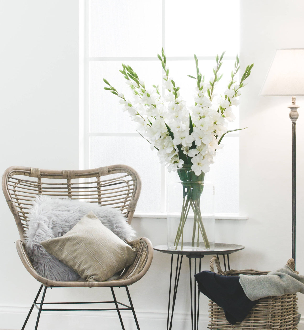 Brown Rattan Wing Chair