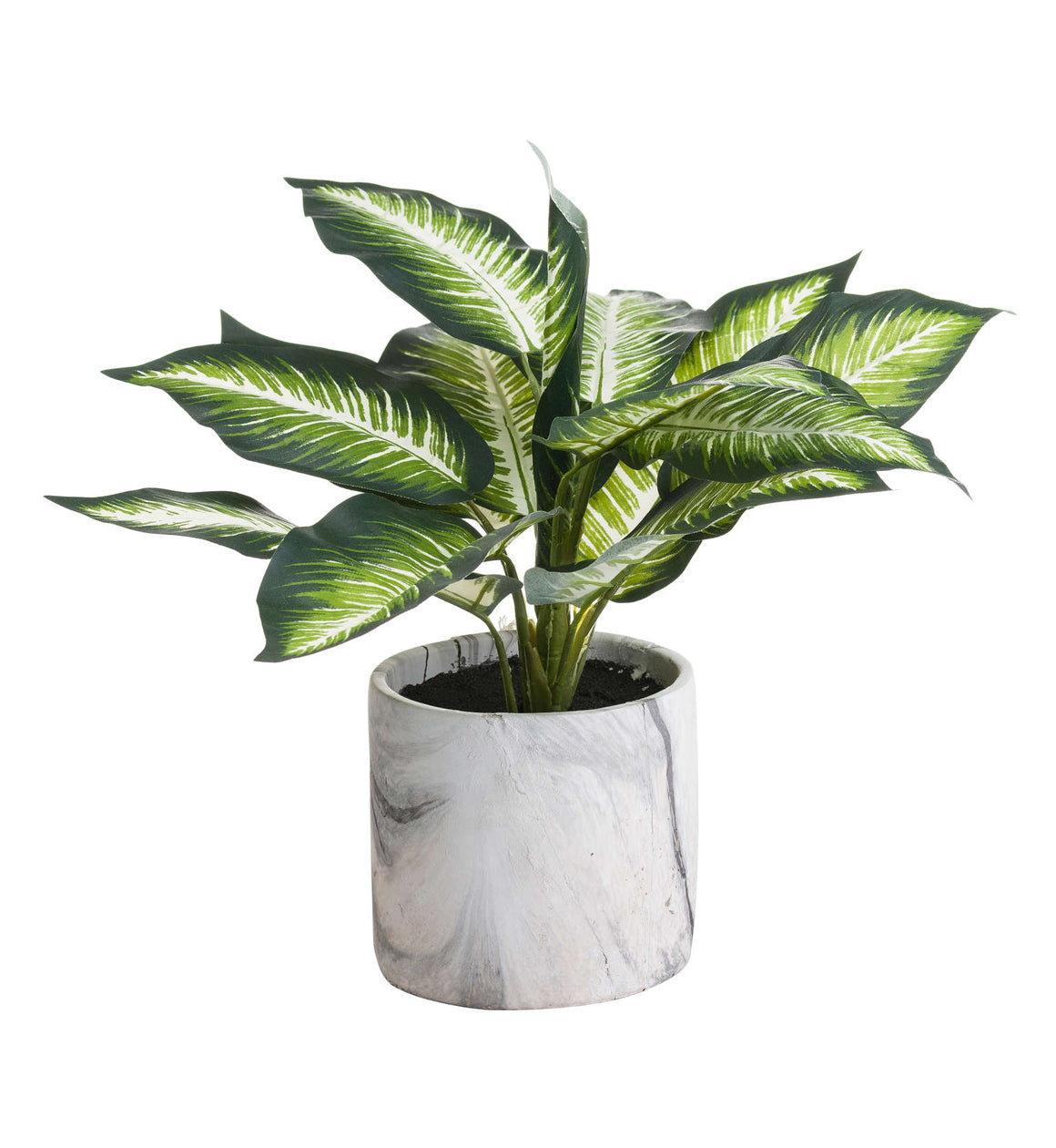 Dieffenbachia Faux Plant in Marble Pot
