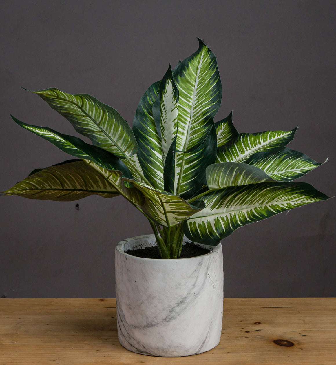 Dieffenbachia Faux Plant in Marble Pot