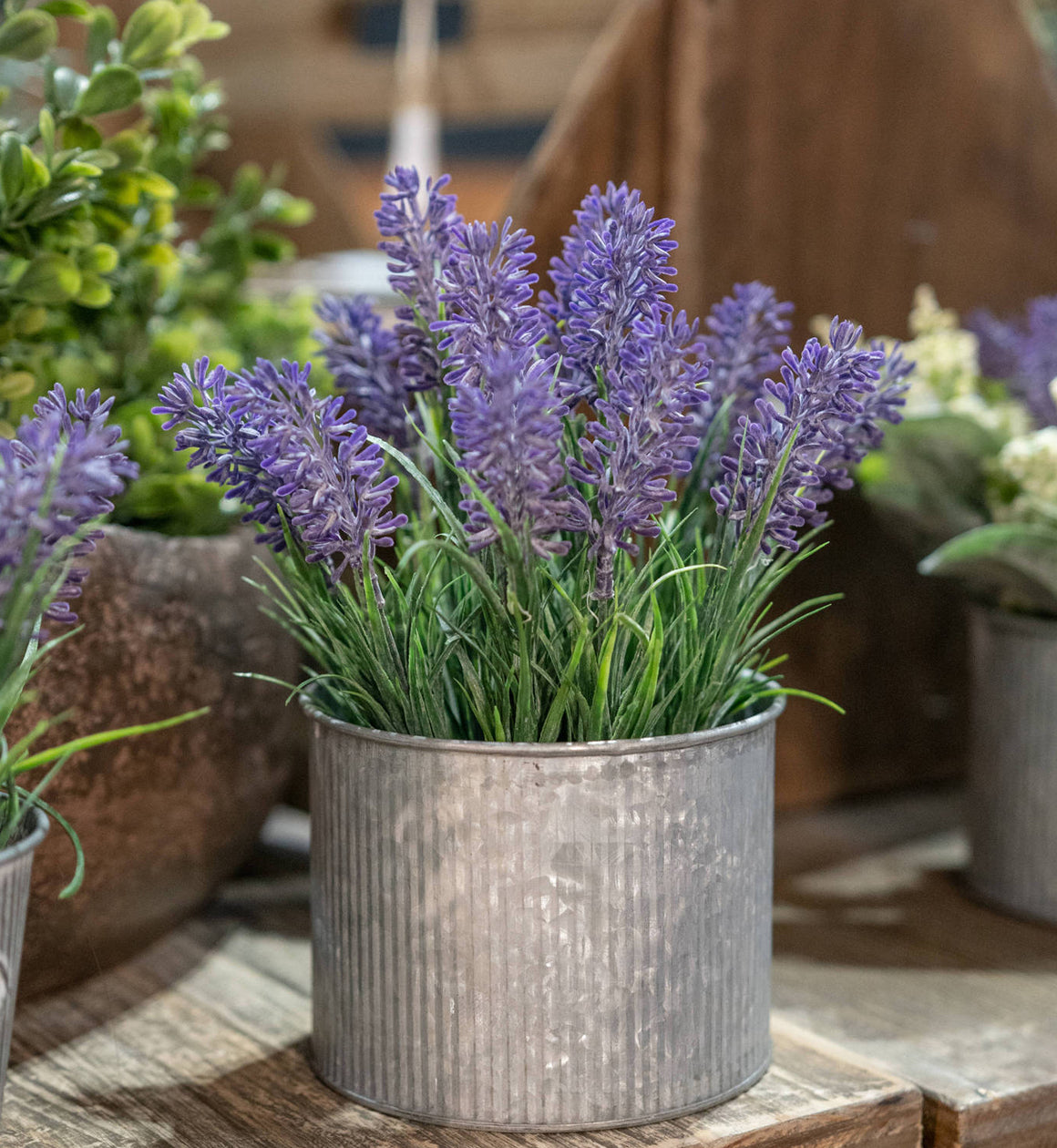 Faux Lavender In Grey Planter