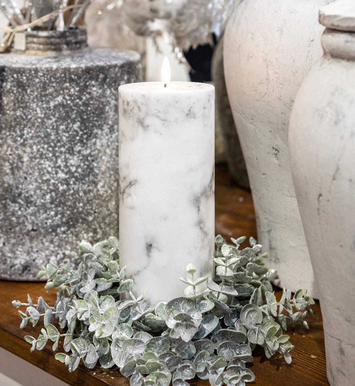 Frosted Eucalyptus Candle Wreath