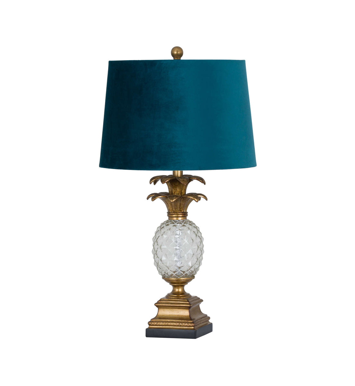 Glass Pineapple Table Lamp with Blue Shade