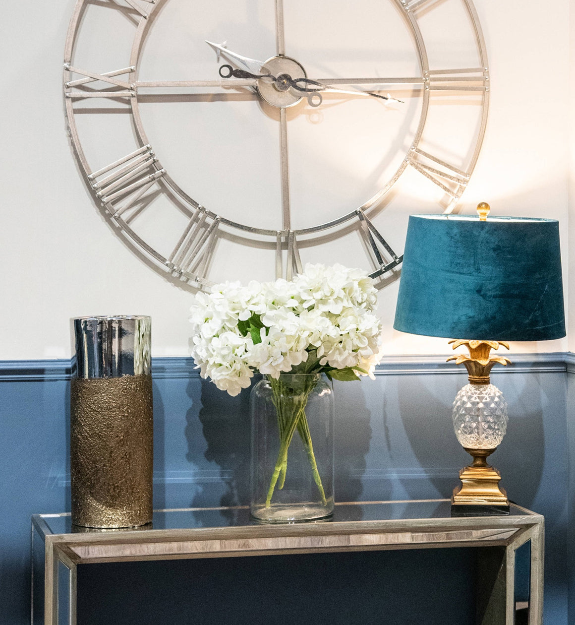 Glass Pineapple Table Lamp with Blue Shade