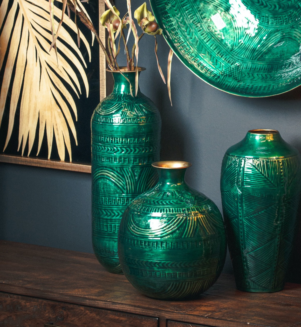 Green and Gold Aztec Vase
