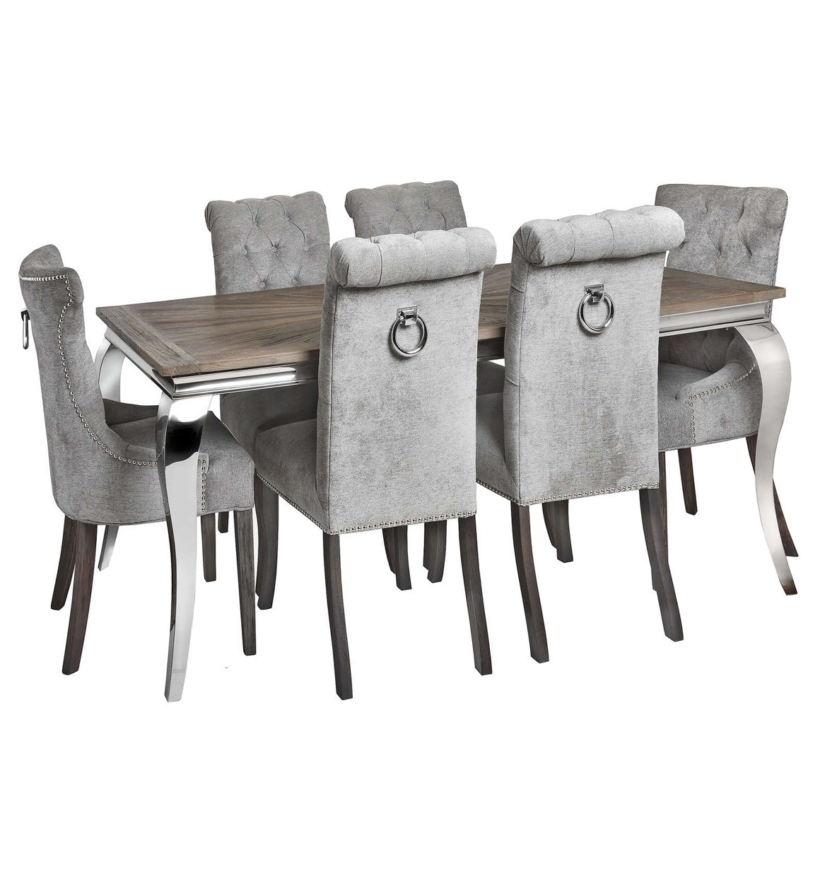 Grey Button Back Dining Chair With Metal Ring