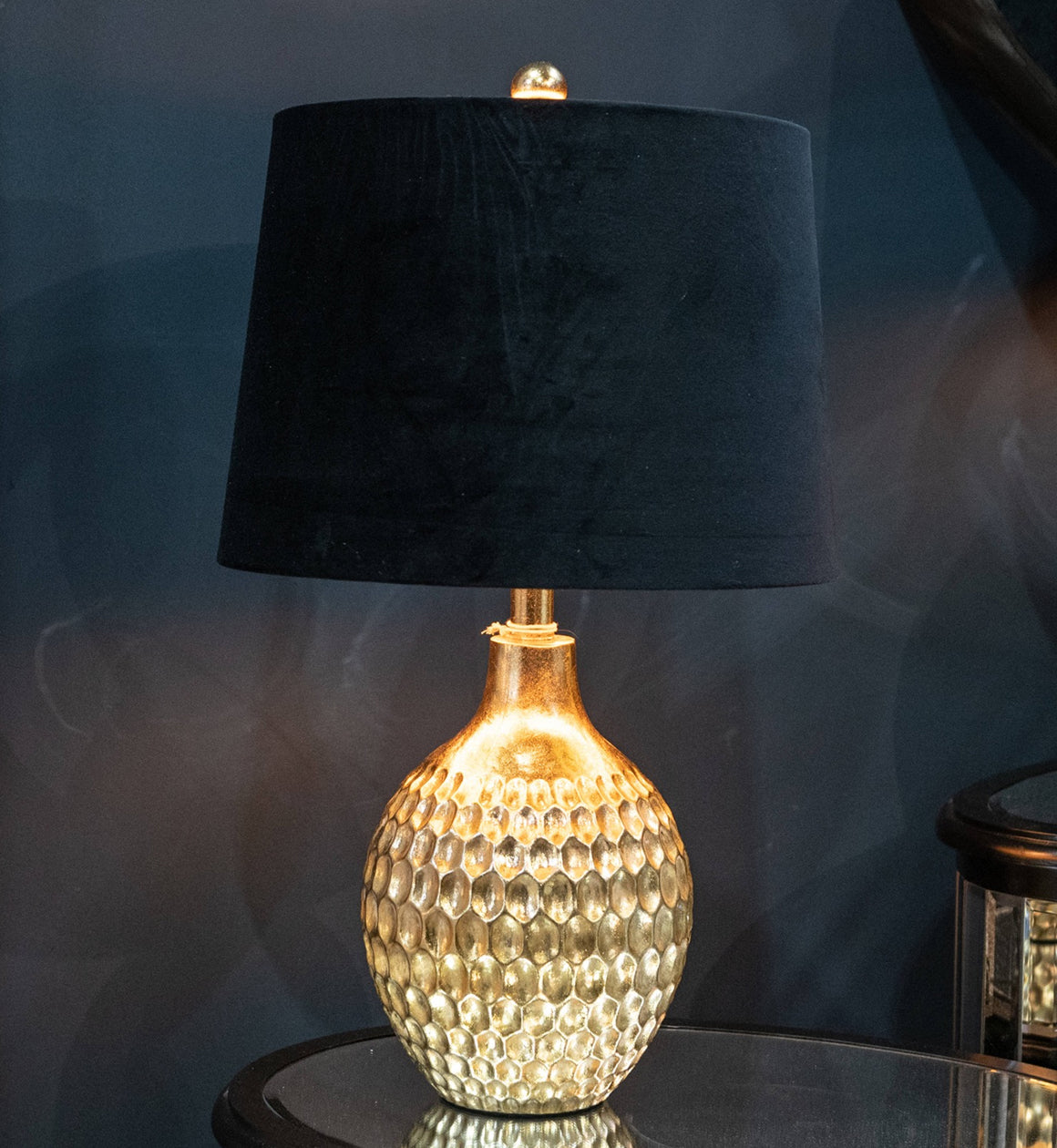 Hammered Gold Table Lamp with Black Shade
