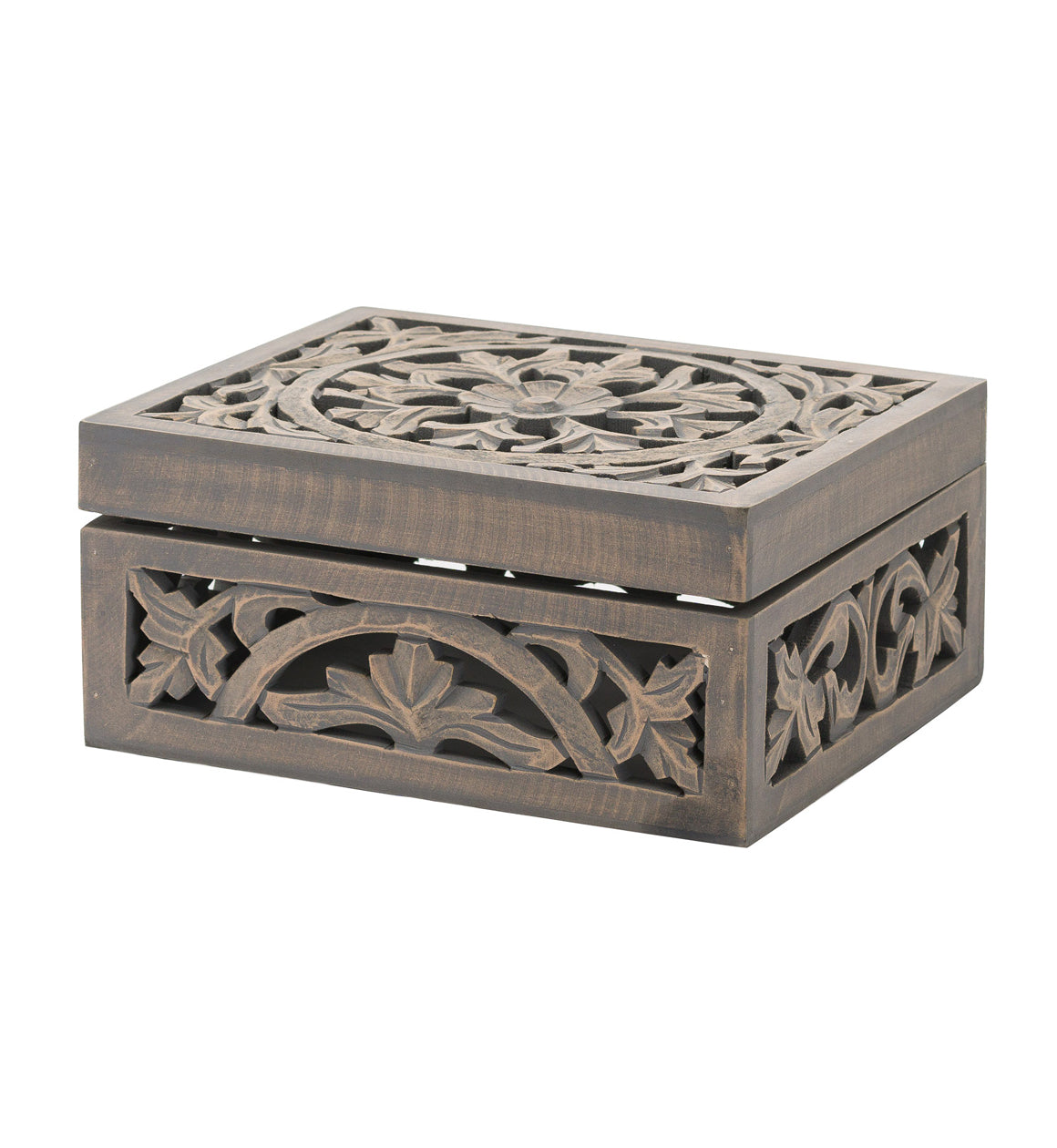 Hand Carved Grey Wooden Box