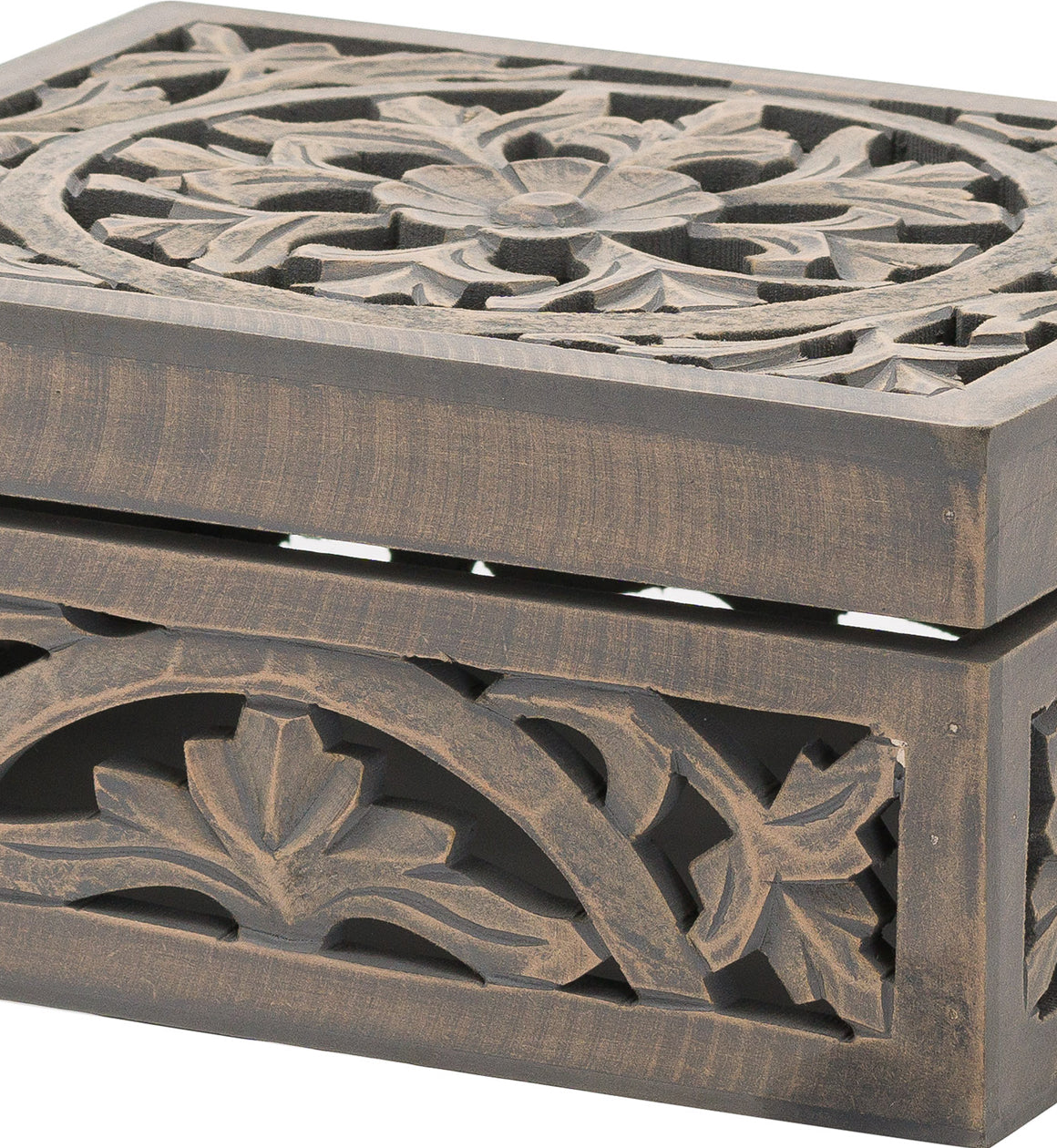 Hand Carved Grey Wooden Box