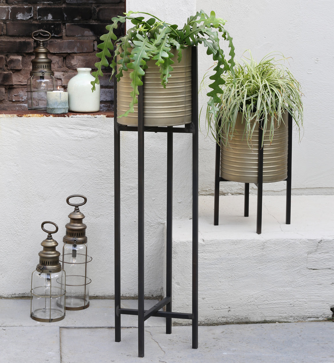 Large Bronze Planter With Black Stand