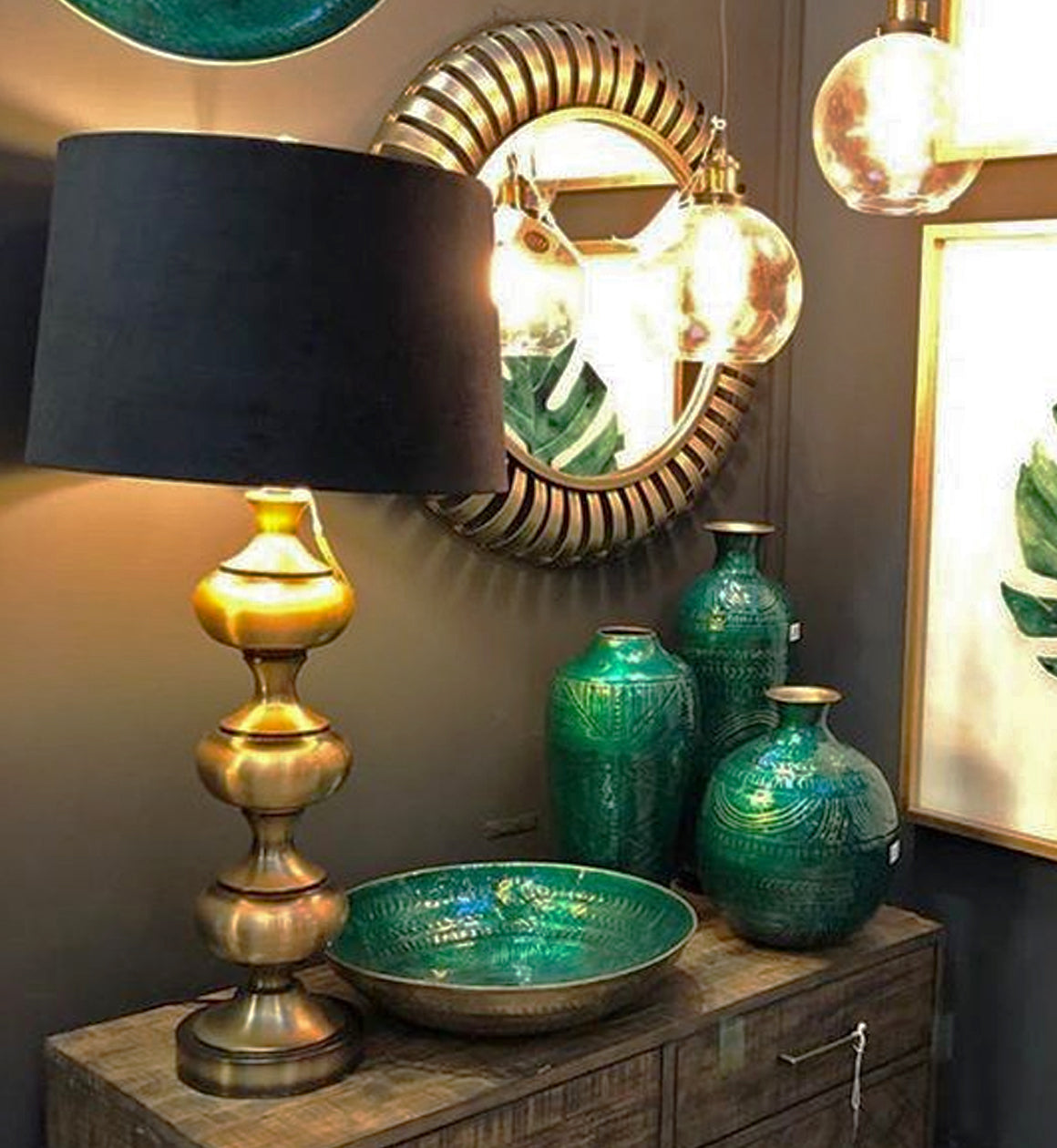 Large Gold Frame Round Wall Mirror
