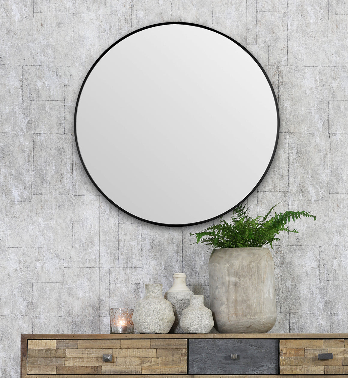 Large Round Black Wall Mirror