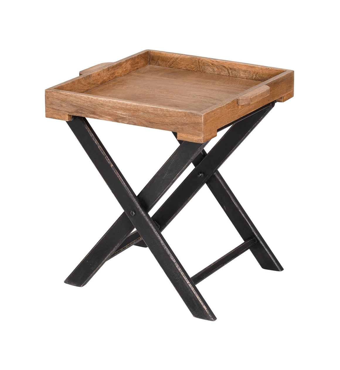 Mango Wood and Black Butlers Tray Side Table