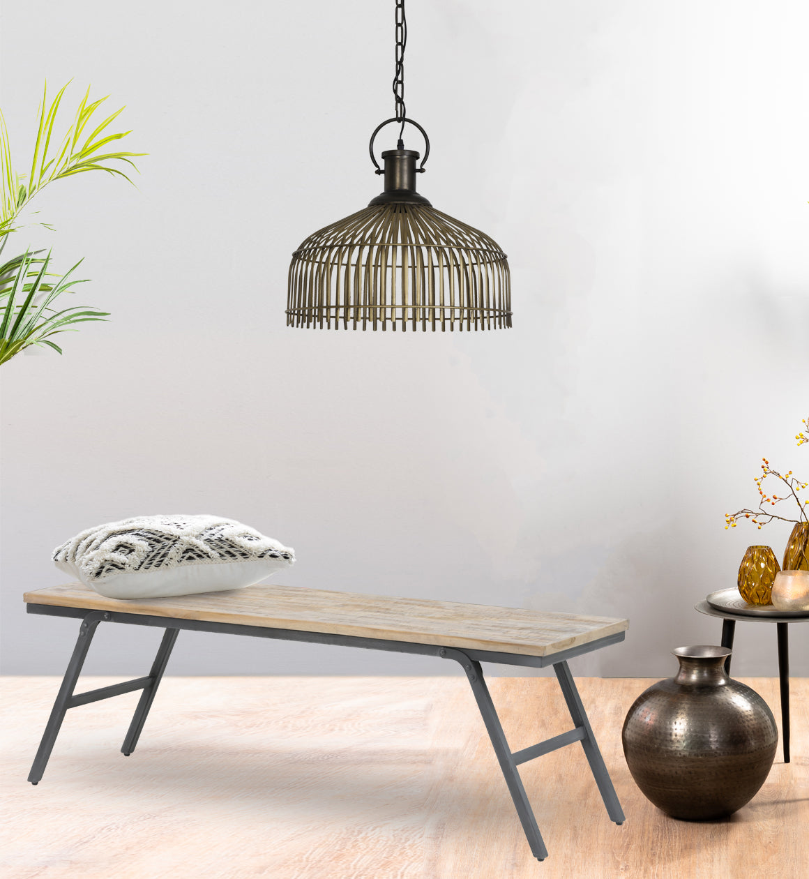 Metal Grey and Wooden Bench