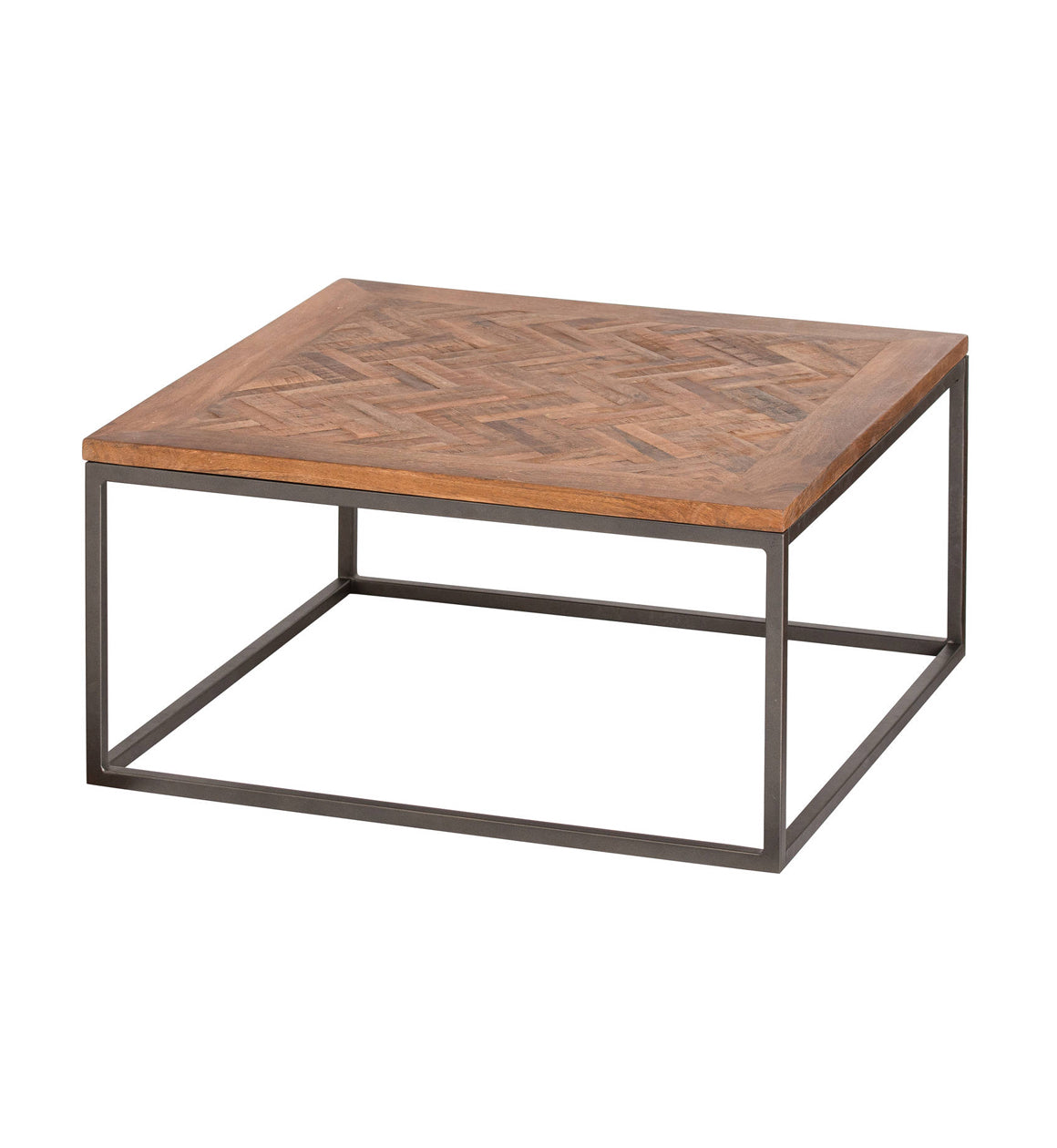 Parquet Top and Metal Frame Coffee Table