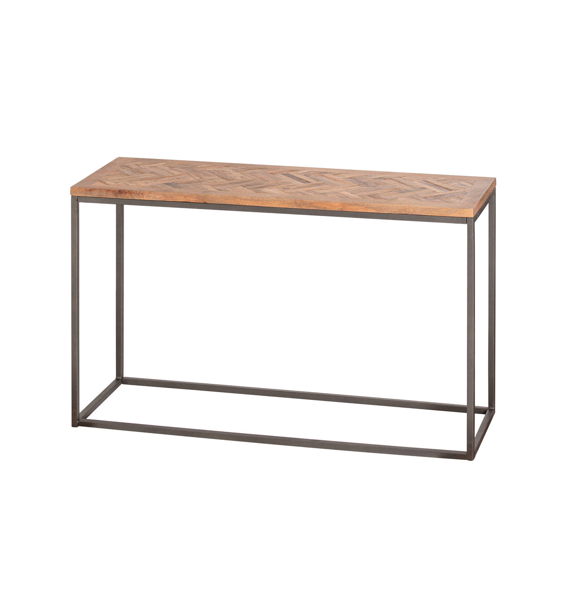 Parquet Top and Metal Frame Console Table