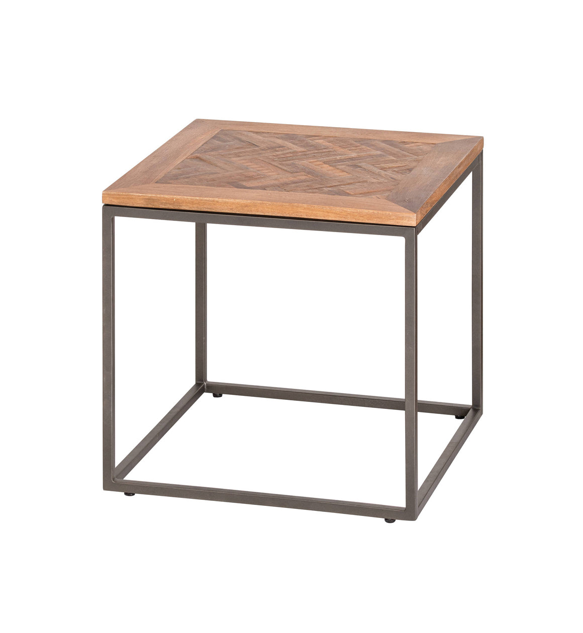 Parquet Top and Metal Frame Side Table