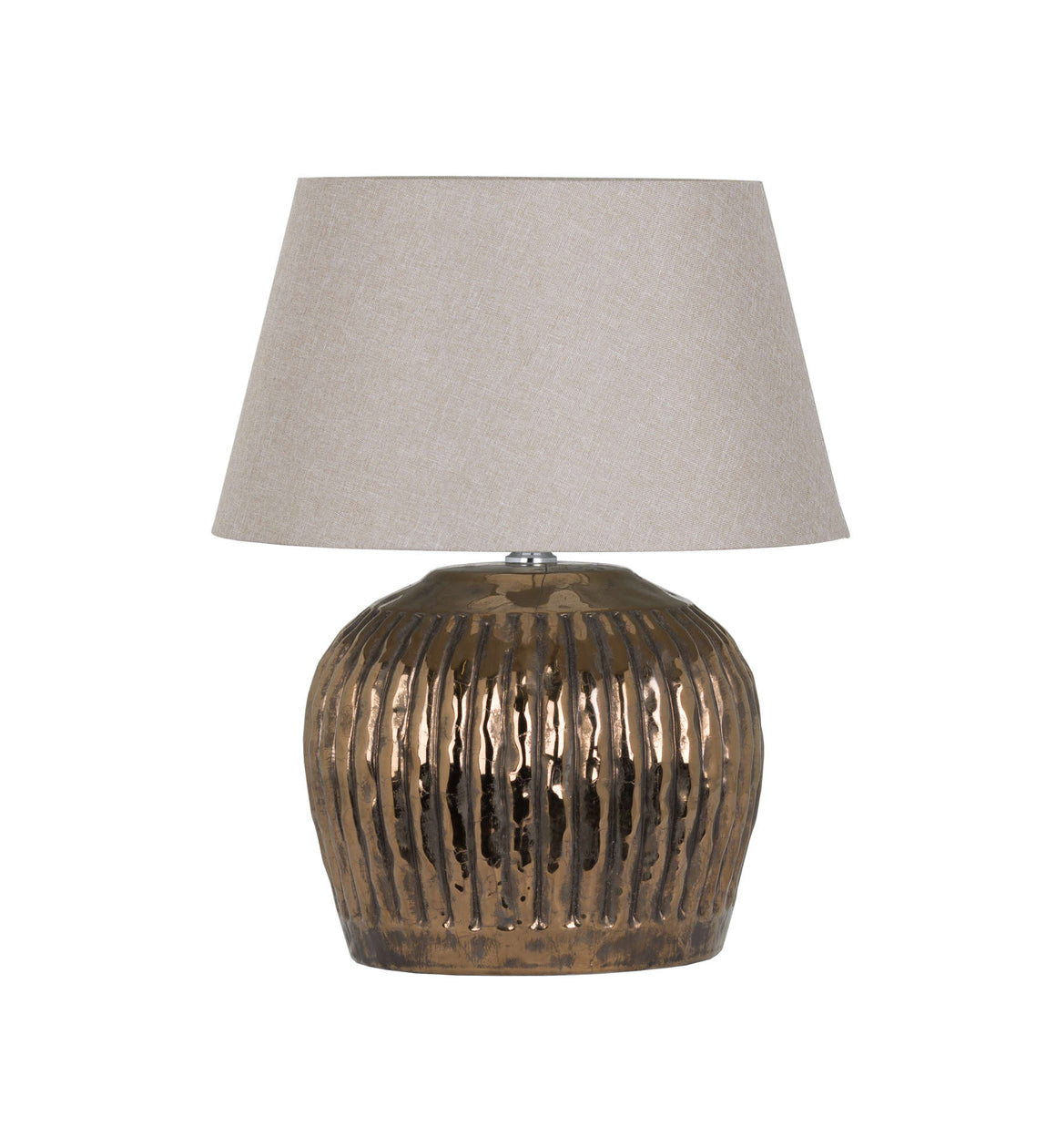 Ribbed Bronze Ceramic Table Lamp with Neutral Shade