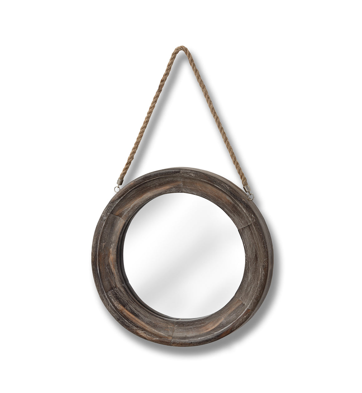 Rope Hung Wooden Round Wall Mirror