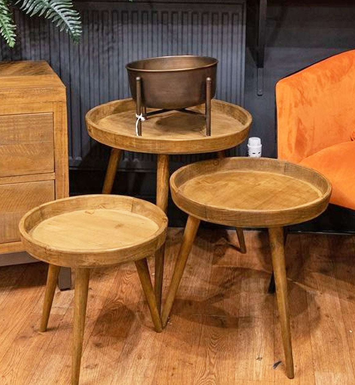 Set Of Three Round Wooden Tables