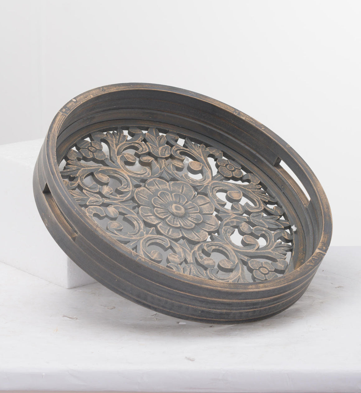 Set of Two Hand Carved Wooden Serving Trays