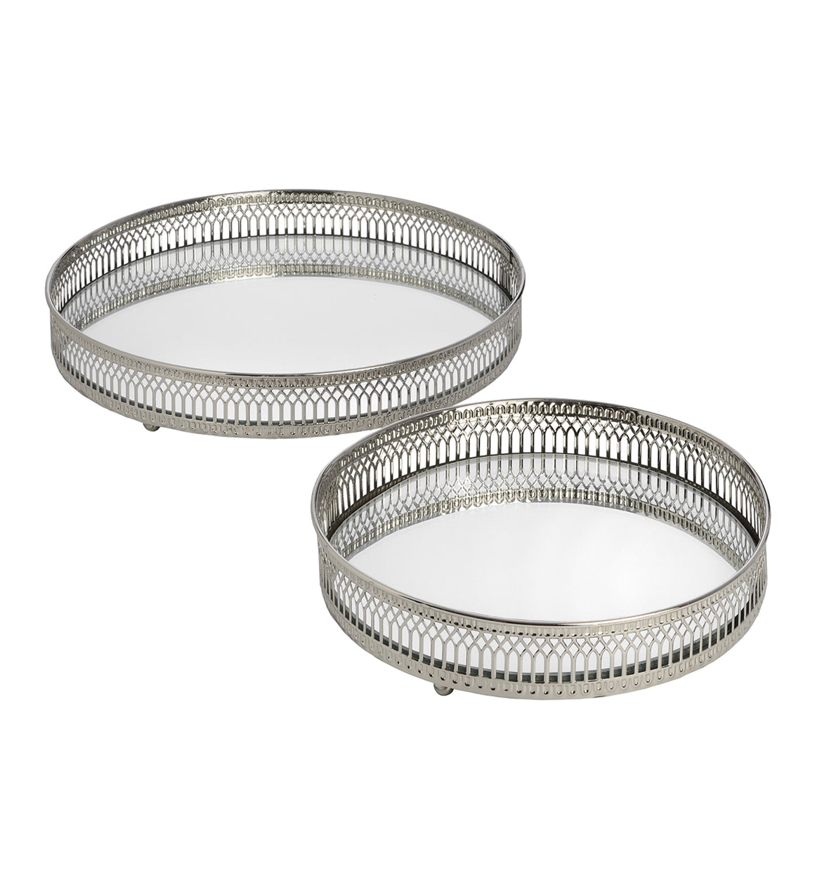 Set Of Two Round Nickel Trays