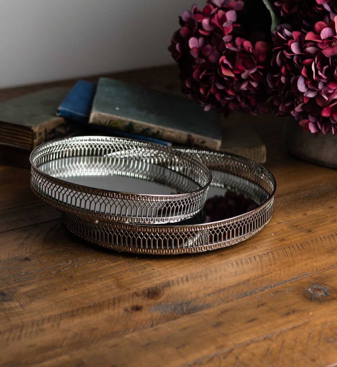 Set Of Two Round Nickel Trays