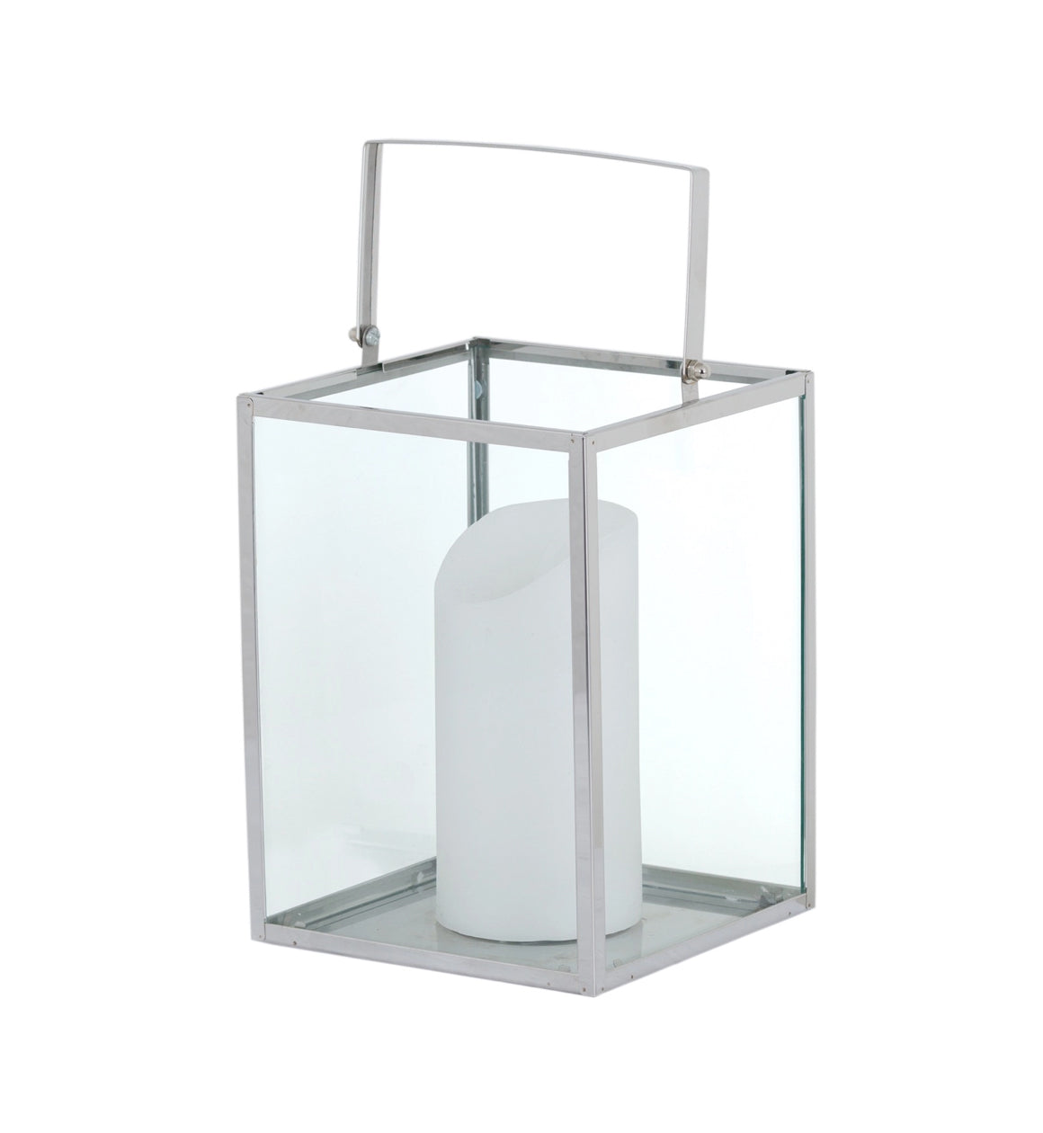 Silver Lantern with Wax Led Candle