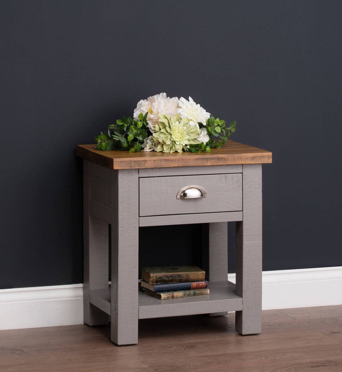 Solid Pine Grey and Natural Side Table