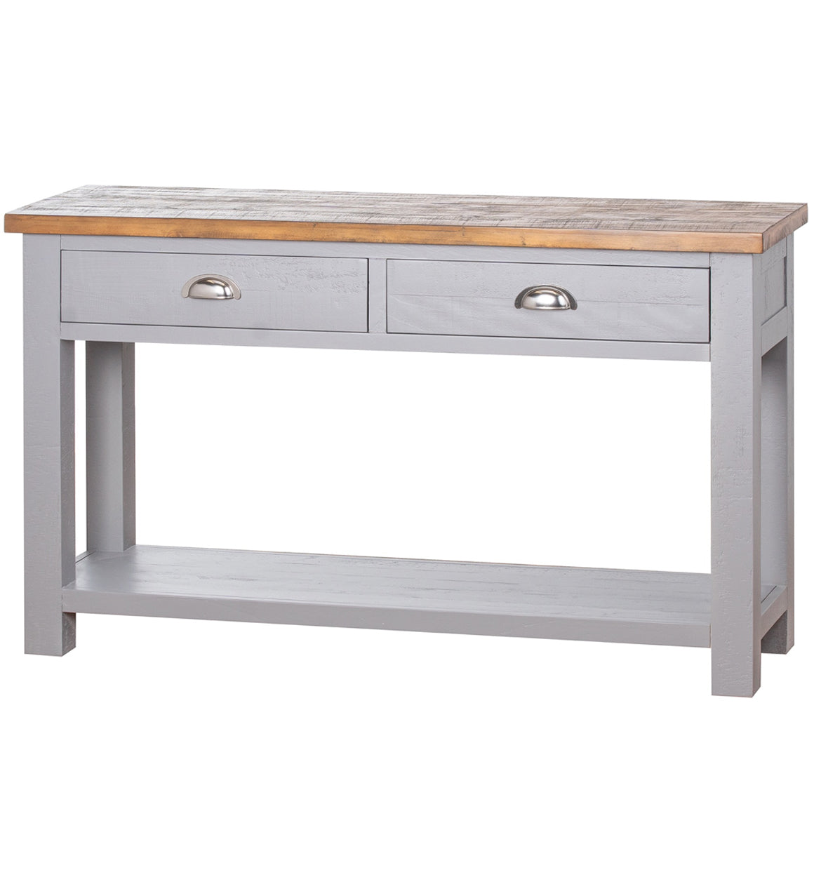 Solid Pine Grey and Natural Two Drawer Console Table