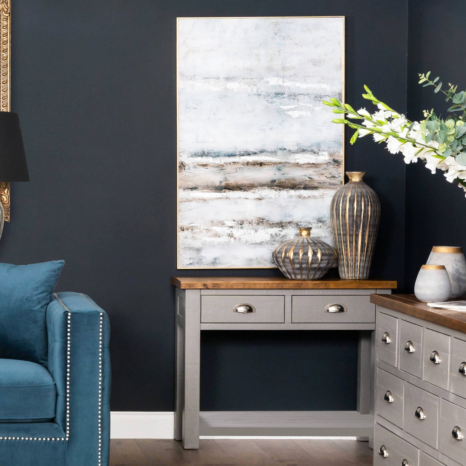 Solid Pine Grey and Natural Two Drawer Console Table