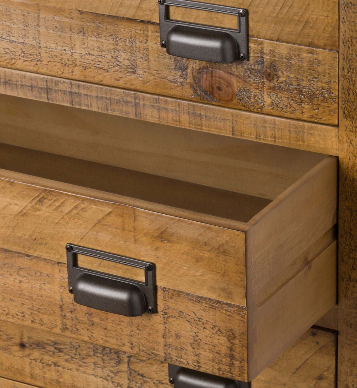 Solid Pine Wood Industrial Chest of Six Drawers