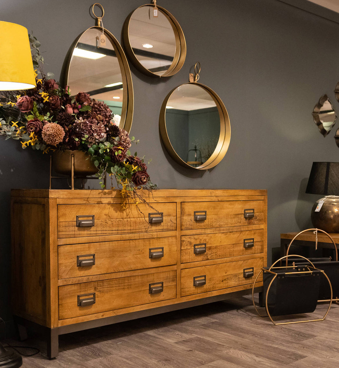Solid Pine Wood Industrial Chest of Six Drawers
