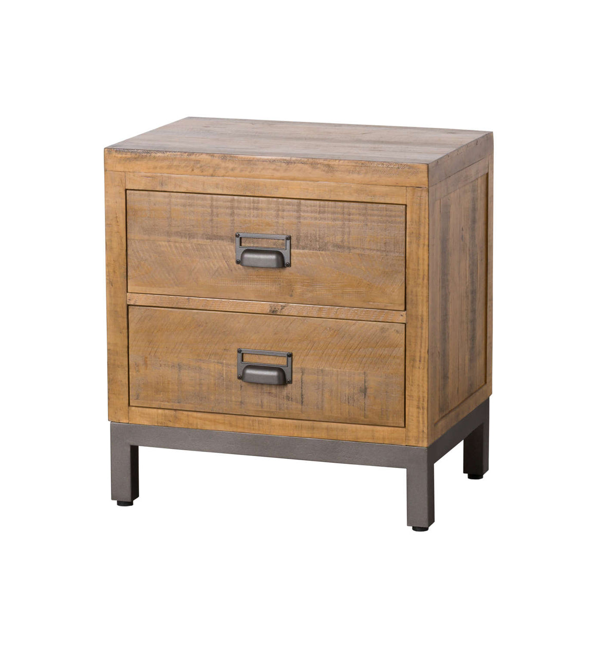 Solid Pine Wood Industrial Two Drawer Bedside Table