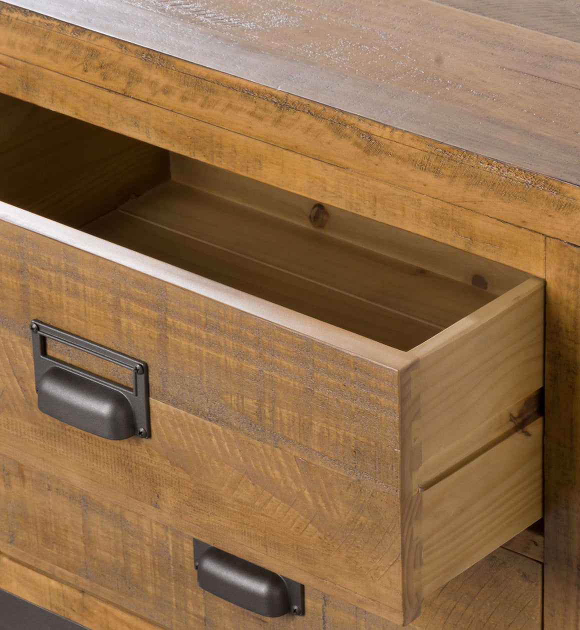 Solid Pine Wood Industrial Two Drawer Bedside Table