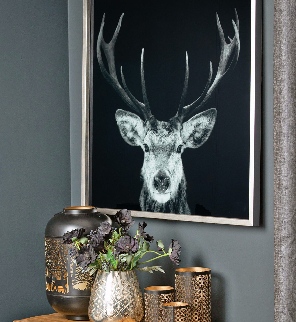 Stag Artwork in Glass Silver Frame