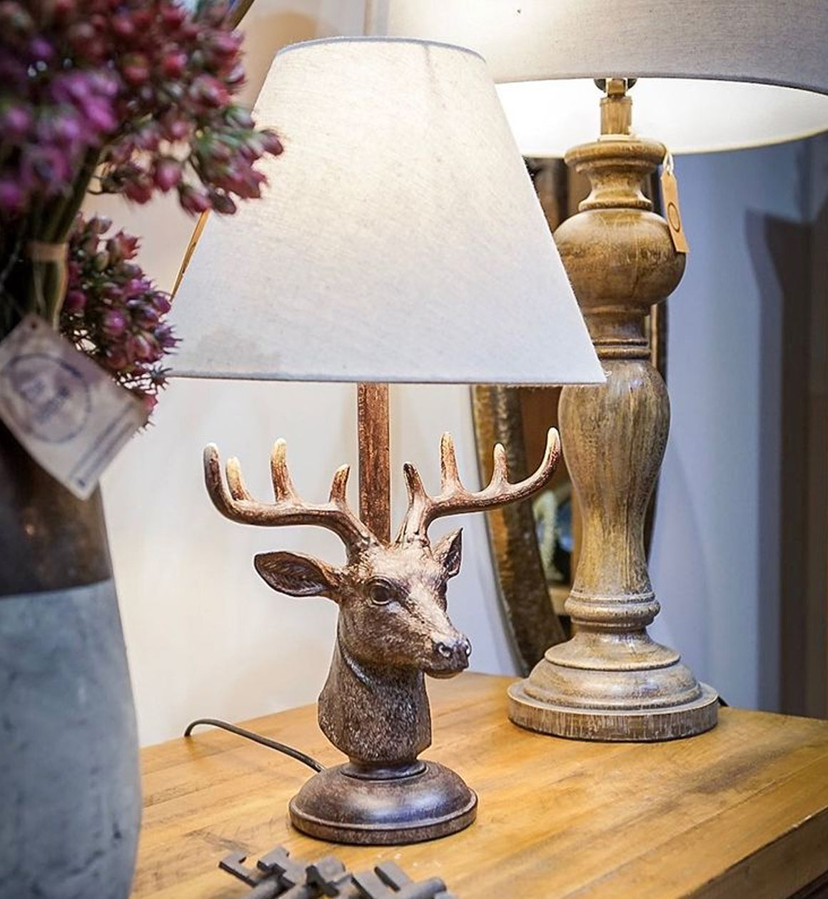 Stag Head Rustic Table Lamp