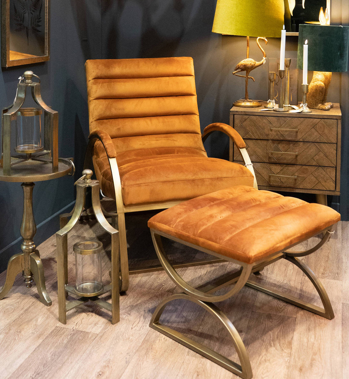 Velvet and Brass Footstool