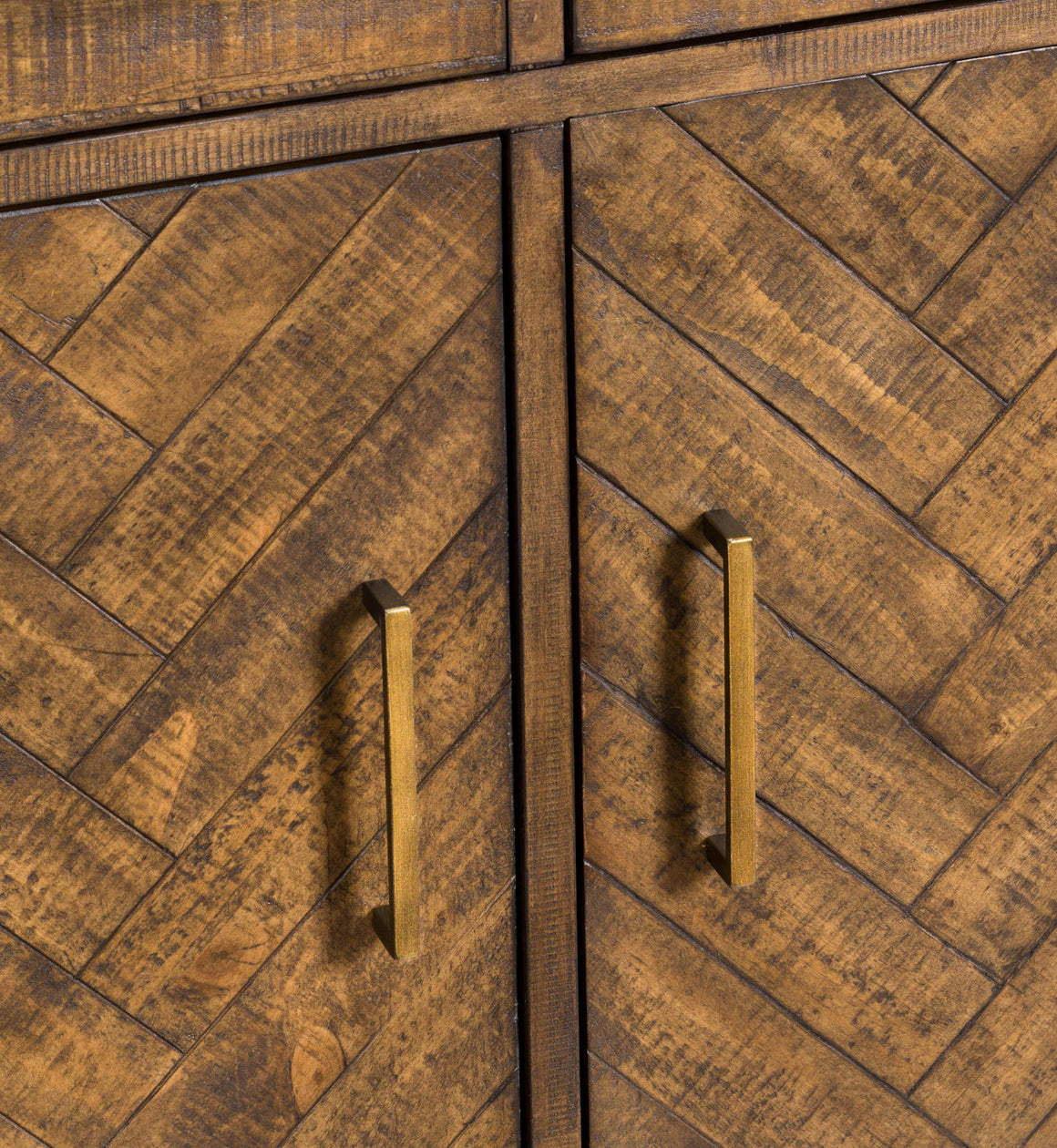 Wood and Gold Two Door and Drawer Sideboard