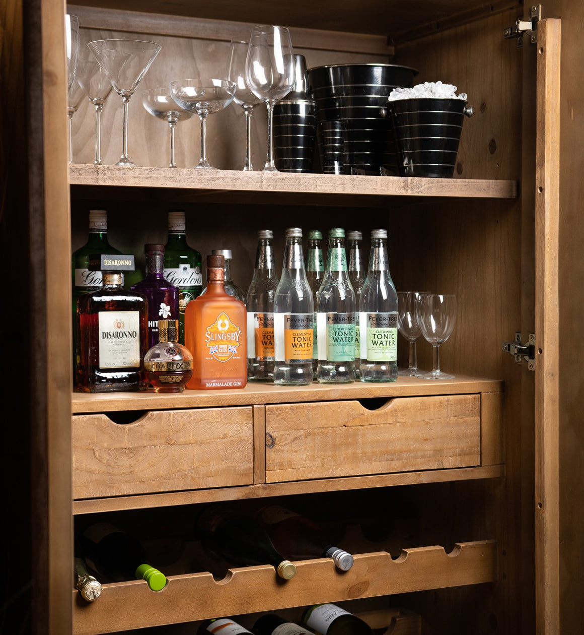 Wood and Gold Two Door Drinks Cabinet