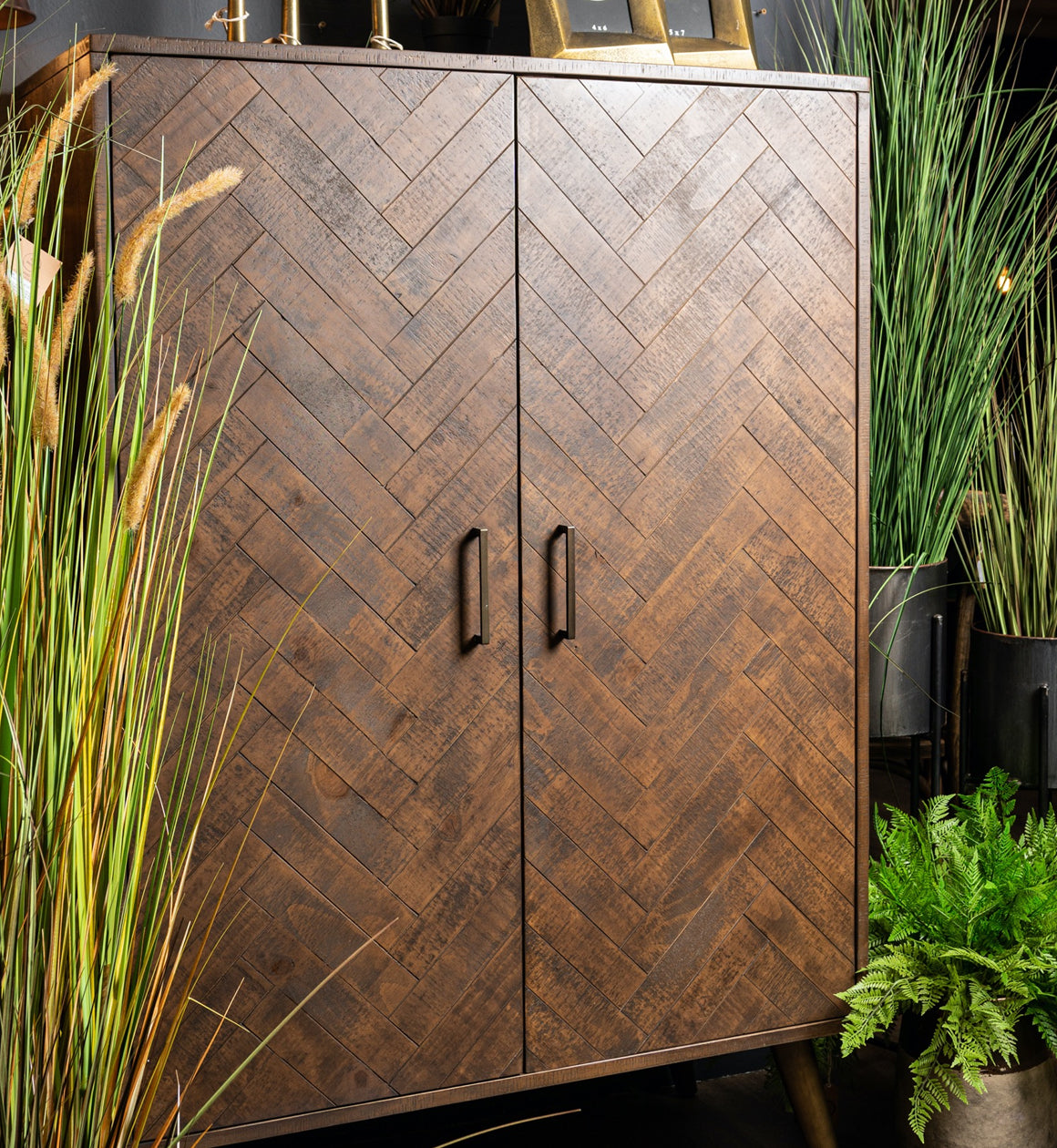 Wood and Gold Two Door Drinks Cabinet